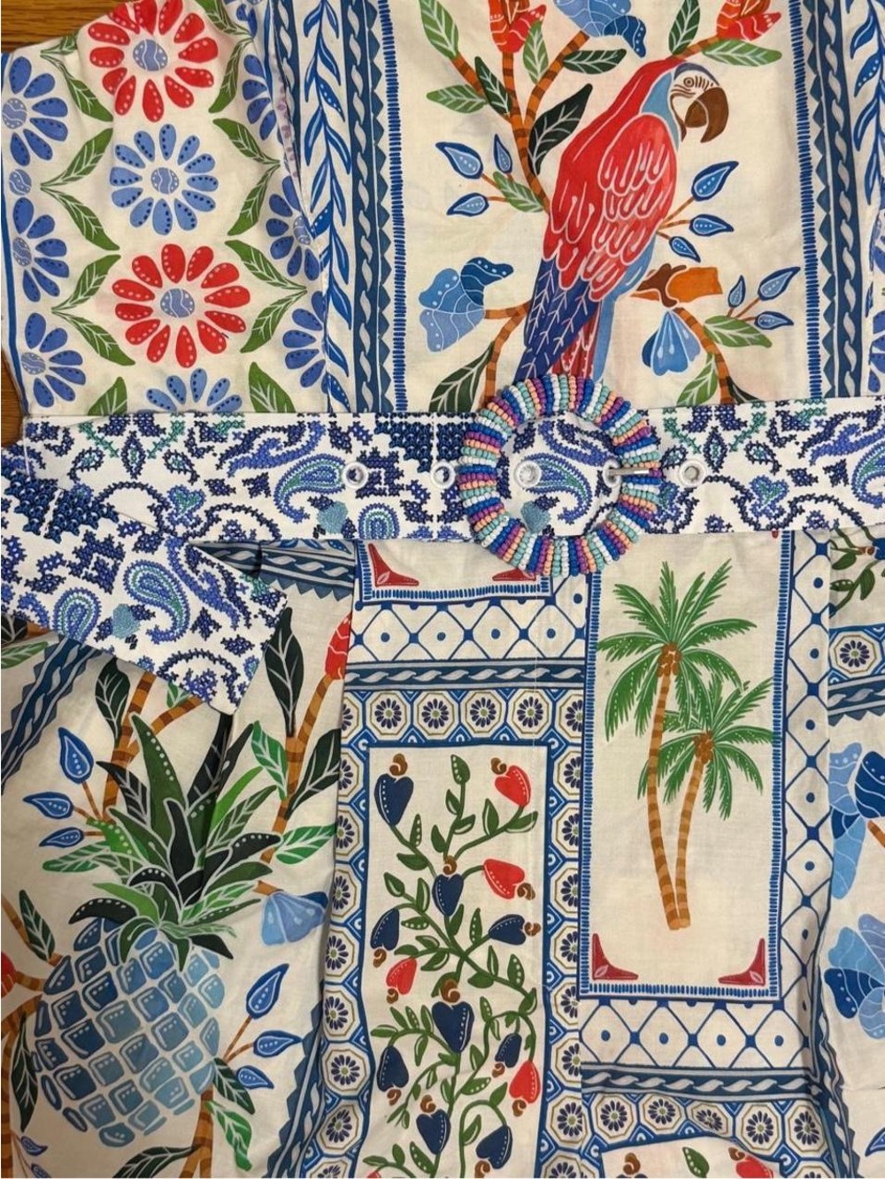 FARM Rio Tropical Tiles Belted Poplin Cotton Romper Jumpsuit size XL NWT - Picture 3 of 7